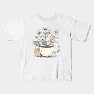 Flowers Growing From a cup Of Coffee Kids T-Shirt